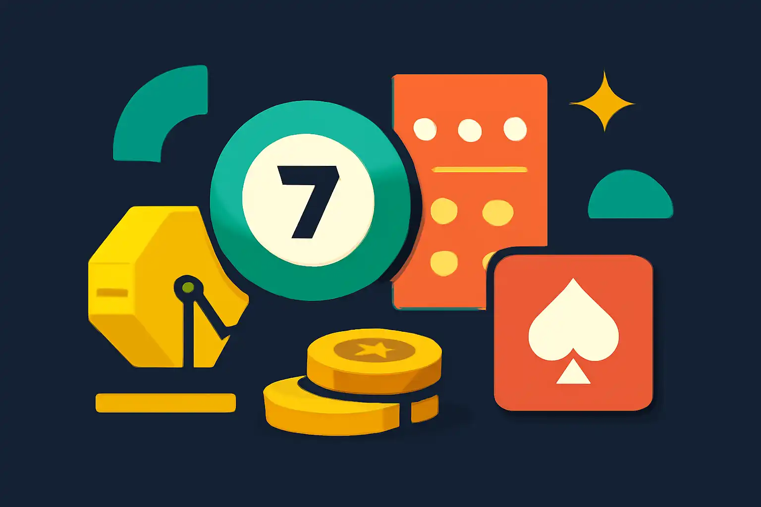 Hero illustration: TC Lottery, modern flat design, dark background, brand-neutral, icons and shapes only, no text